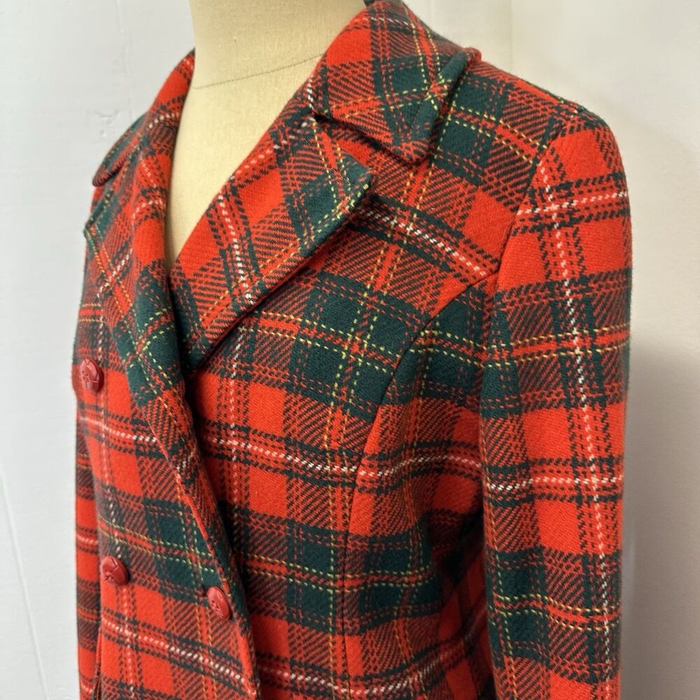 Pendleton Red Wool Tartan Plaid Pea Coat Jacket Fit and Flare Flattering Cut - Picture 6 of 16